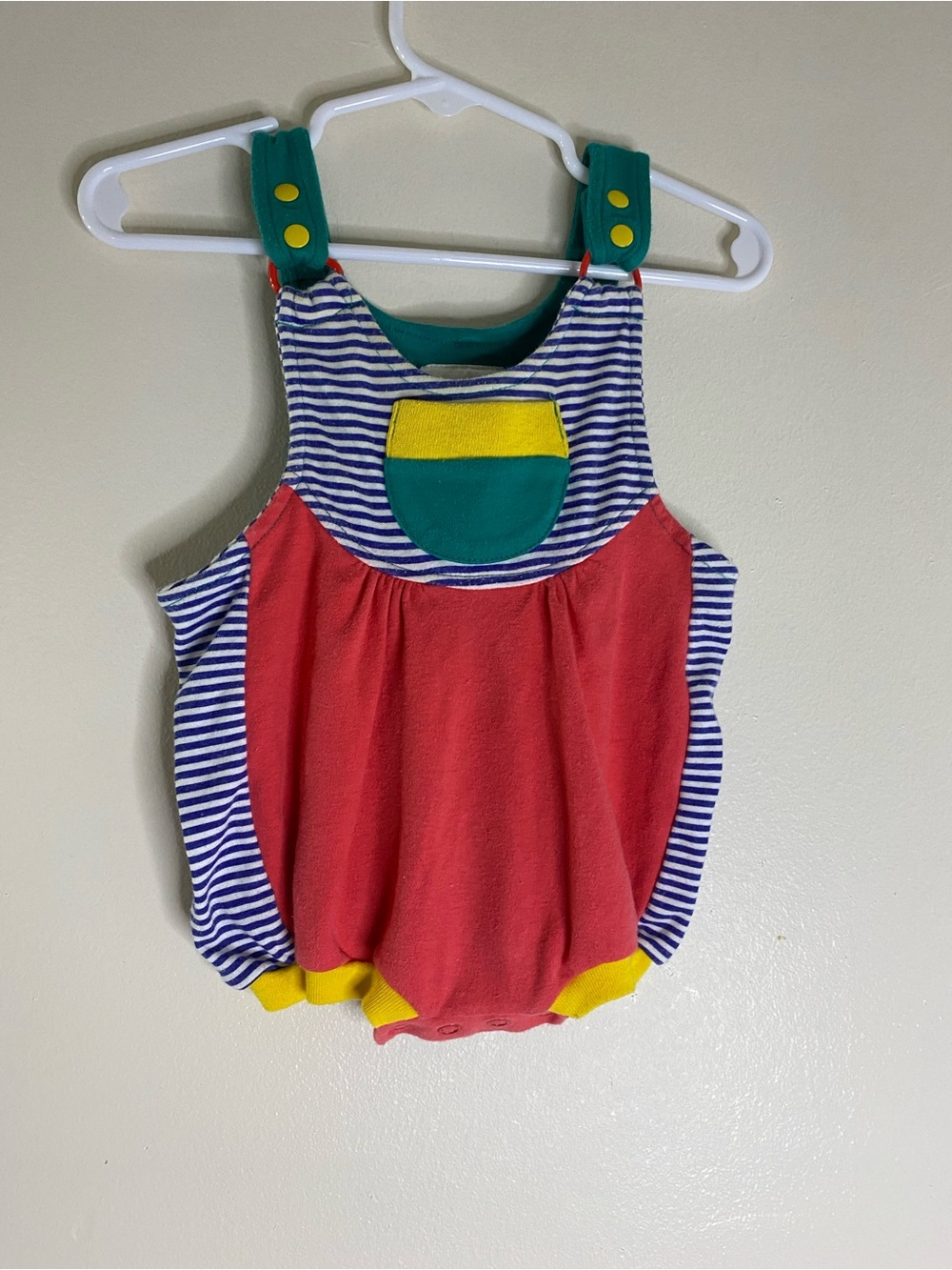 Sears Red, Teal & Yellow Striped Bubble Romper